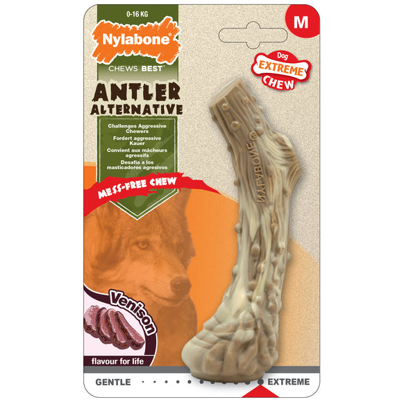 Nylabone Extreme Venison Antler Chew – Durable Artificial Antler with Venison Scent, Medium Size