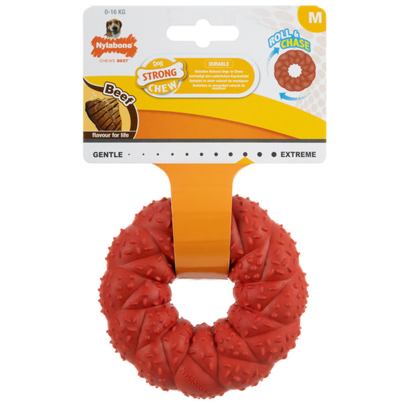 Nylabone Braided Ring Chew Toy – Strong Rubber, Beef Aroma, 9.6cm Durable Design