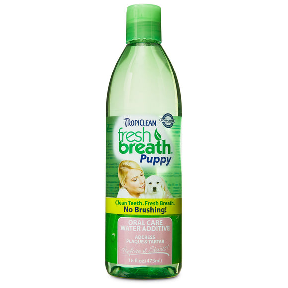 TropiClean Fresh Breath Puppy Water Additive 473ml – Natural Oral Hygiene Solution, Gentle Formula
