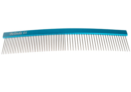 Miranda Belinda 01 Curved Grooming Comb – 19cm Aluminum Handle, Mixed Tooth Spacing