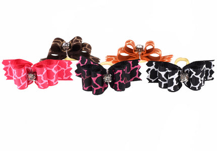 Blovi Wild Glam Grooming Bows – Elegant Leopard Print with Diamond Accent, 25 Pack