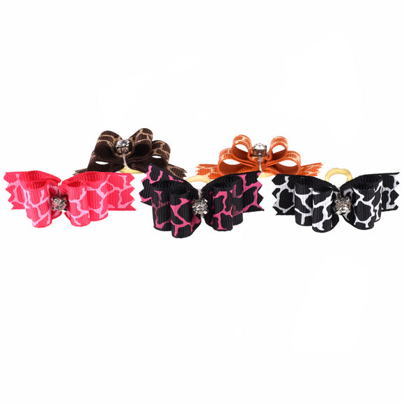 Blovi Wild Glam Grooming Bows – Elegant Leopard Print with Diamond Accent, 25 Pack
