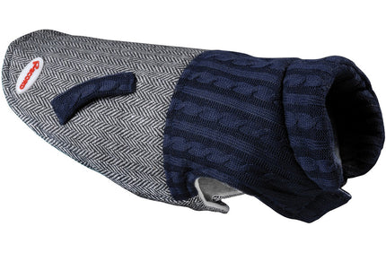Record Coat Jersey Blue – Stylish Dog Jacket with Herringbone Pattern, Velcro Closure, 30cm Length