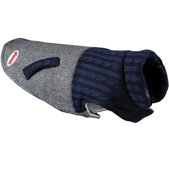 Record Coat Jersey Blue – Stylish Dog Jacket with Herringbone Pattern, Velcro Closure, 30cm Length