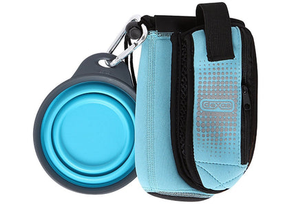 Dexas Neoprene Bottle Cover – Turquoise with Extra Pocket and Foldable Dog Bowl Attachment