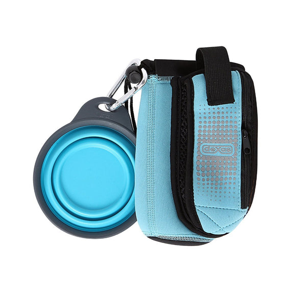 Dexas Neoprene Bottle Cover – Turquoise with Extra Pocket and Foldable Dog Bowl Attachment