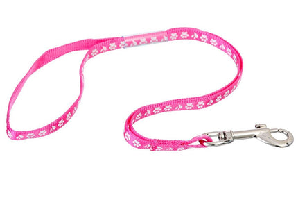 Groom Professional Arno Pink Nylon Grooming Leash – 45cm, White Paw Print, 1cm Wide
