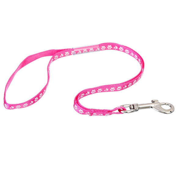 Groom Professional Arno Pink Nylon Grooming Leash – 45cm, White Paw Print, 1cm Wide