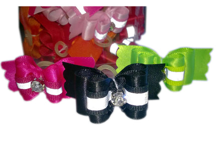 Blovi Reflective Grooming Bows – Elegant Diamond Accent, Elastic Band, 25 Piece Set