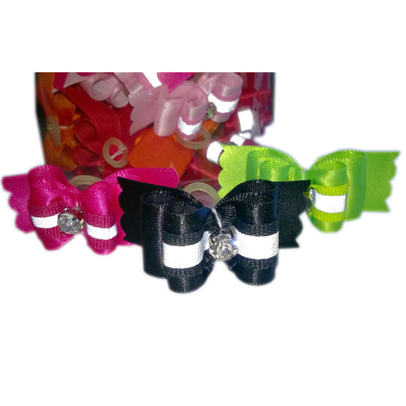 Blovi Reflective Grooming Bows – Elegant Diamond Accent, Elastic Band, 25 Piece Set
