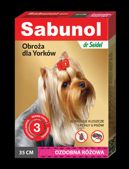 Dr. Seidel Sabunol Decorative Pink Collar 35cm – Tick and Flea Protection for Yorkies