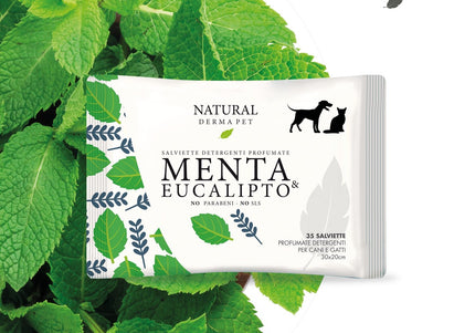 Natural Derma Pet Cleaning Wet Wipes – Mint and Eucalyptus Scent, Gentle Formula, 35 Pack