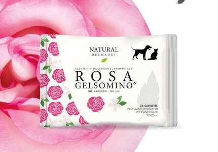 Natural Derma Pet Cleaning Wet Wipes – Rose and Jasmine Scent, Gentle Cleansing, 35 Pack