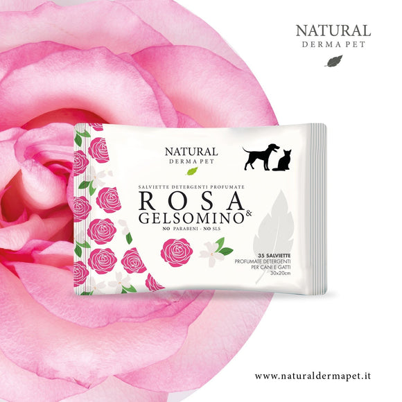 Natural Derma Pet Cleaning Wet Wipes – Rose and Jasmine Scent, Gentle Cleansing, 35 Pack