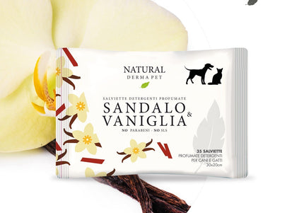 Natural Derma Pet Cleaning Wet Wipes – Sandalwood and Vanilla Scent, Gentle 35 Pack