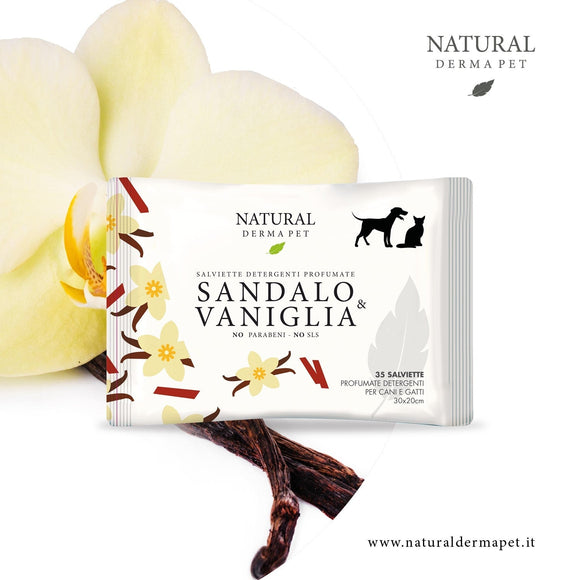 Natural Derma Pet Cleaning Wet Wipes – Sandalwood and Vanilla Scent, Gentle 35 Pack