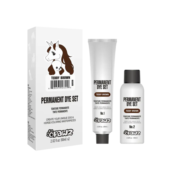 Opawz Permanent Dog Hair Dye – Teddy Brown, Warm Long-Lasting Coat Color, 2 x 60ml Tubes