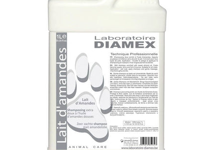 Diamex Lait D'amandes Almond Oil Shampoo – Concentrated Formula 1:8, 1L Bottle, Nourishing All Coats