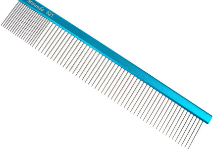 Miranda 521 Solid Metal Grooming Comb – 25cm, Mixed Tooth Spacing 80/20, Durable Design