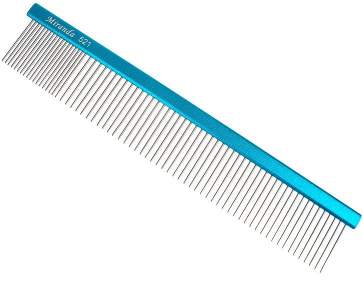 Miranda 521 Solid Metal Grooming Comb – 25cm, Mixed Tooth Spacing 80/20, Durable Design