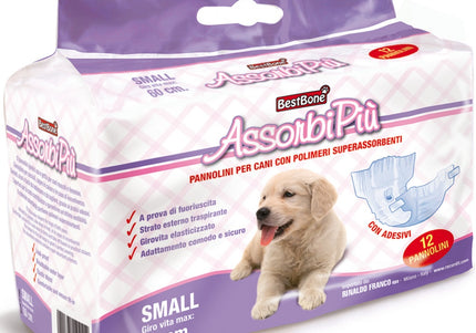 BestBone AssonbiPi Dog Diapers – Medium Size, Leak-Proof Disposable Nappies, 12 Pack