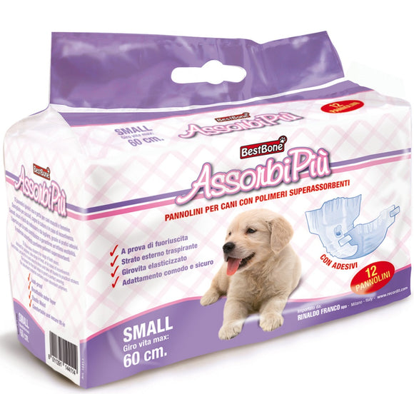 BestBone AssonbiPi Dog Diapers – Medium Size, Leak-Proof Disposable Nappies, 12 Pack