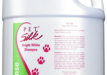 Pet Silk Bright White Shampoo – Concentrated Brightening Formula, 3.8L for Light Coats