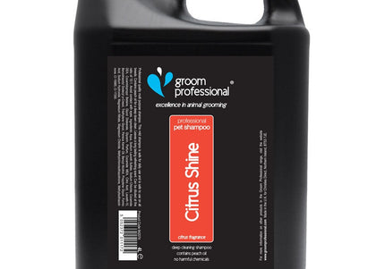 Groom Professional Citrus Shine Shampoo 4L – Deodorizing 1:10 Concentrate for Oily Skin, Fresh Scent