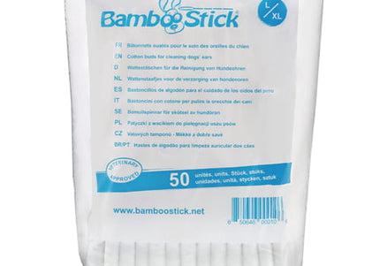 BambooStick Ear Cleaning Sticks L/XL – Extra-Large Cotton Swabs, Gentle and Absorbent, 50 Pack