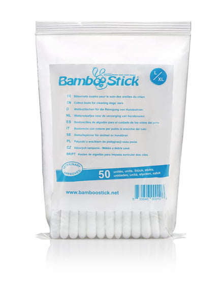 BambooStick Ear Cleaning Sticks L/XL – Extra-Large Cotton Swabs, Gentle and Absorbent, 50 Pack