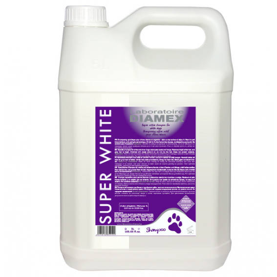 Diamex Super White Shampoo – Concentrated Formula with Almond Oil and Glycerin, 5L for Light Coats