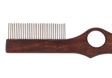 Blovi Brown Wood Grooming Comb 25cm – Rotating Teeth and Finger Hole, Ergonomic Design