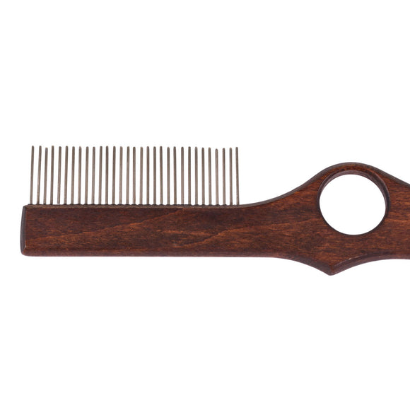 Blovi Brown Wood Grooming Comb 25cm – Rotating Teeth and Finger Hole, Ergonomic Design
