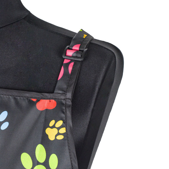 Blovi Black Grooming Apron – Colorful Paw Print, One Size, Lightweight and Water-Resistant