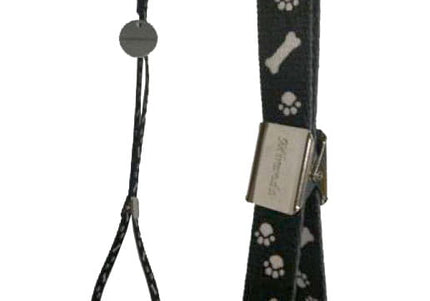 Trim Nylon Grooming Leash – Black with Bone and Paw Motif, 16mm x 47cm, Durable Design