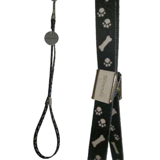 Trim Nylon Grooming Leash – Black with Bone and Paw Motif, 16mm x 47cm, Durable Design