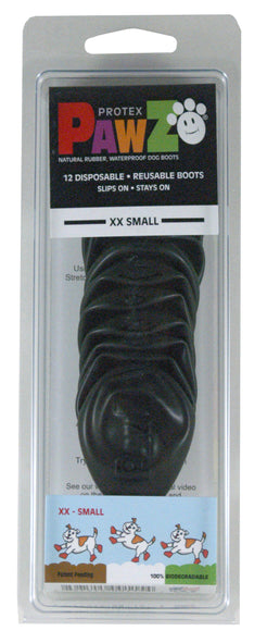 PAWZ Rubber Dog Boots – Black, Medium Size, 12 Pack, Durable Waterproof Protection