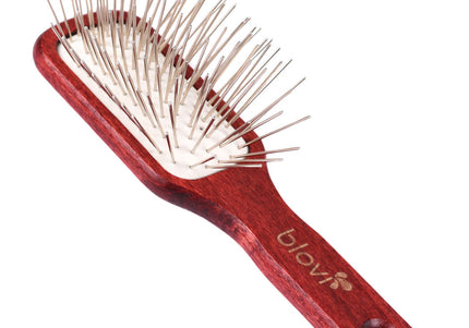 Blovi Red Wood Pin Brush – Rectangular Wooden Body with Long 30mm Metal Pins, Durable Design