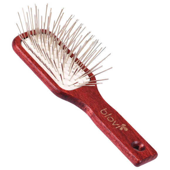 Blovi Red Wood Pin Brush – Rectangular Wooden Body with Long 30mm Metal Pins, Durable Design
