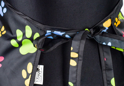 Blovi Black Grooming Apron – Colorful Paw Print, One Size, Lightweight and Water-Resistant