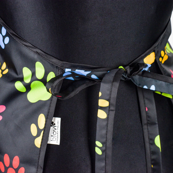 Blovi Black Grooming Apron – Colorful Paw Print, One Size, Lightweight and Water-Resistant