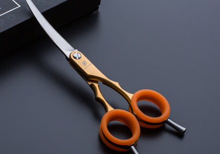 Jargem Asian Style Light Curved Scissors 6.5" – Ultra-Light Red Blades with Colored Rings