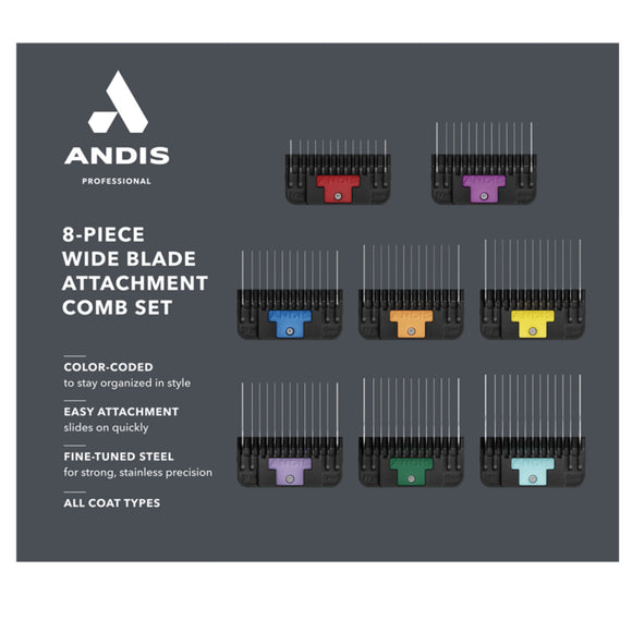 Andis Wide Blade Comb Set – 8 Stainless Steel Snap-On Spacers, Durable and Precise
