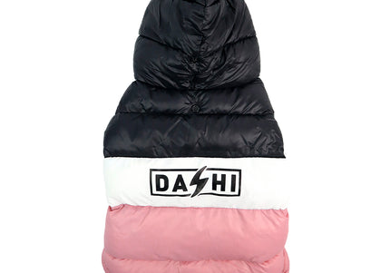 Dashi Stripes Pink & Black Anorak – Quilted Hooded Dog Jacket, 4XL, Warm and Stylish Design