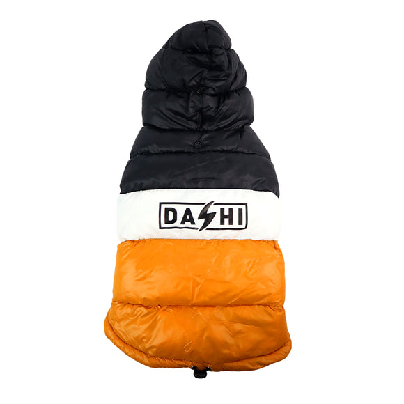 Dashi Stripes Quilted Anorak Jacket with Hood – Orange and Black, XL, Warm & Stylish