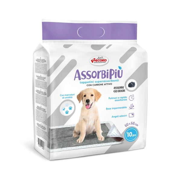 Record AssorbiPiu Carbone Puppy Pads 60x60cm – Absorbent Mats with Activated Carbon, 10 Pack