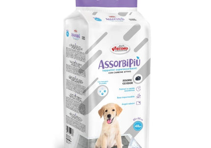 Record AssorbiPiu Carbone Puppy Pads 60x60cm – Absorbent Mats with Activated Carbon, 40 Pack