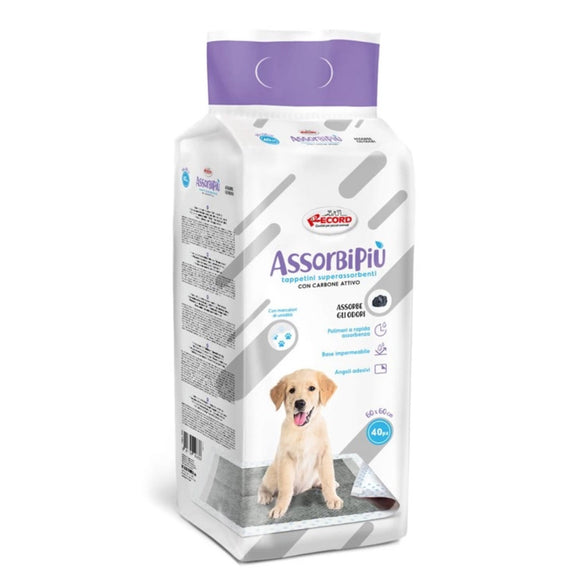 Record AssorbiPiu Carbone Puppy Pads 60x60cm – Absorbent Mats with Activated Carbon, 40 Pack