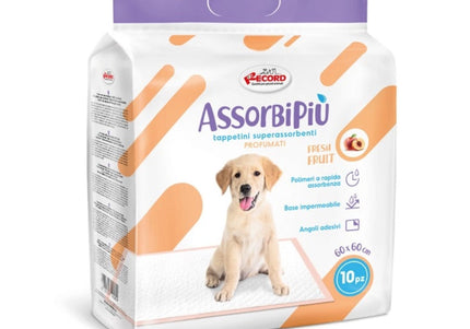 Record AssorbiPiu Fresh Fruits Puppy Pads 60x60cm – Fruit Scented Absorbent Training Mats with Fixing Plasters, 10 Pack