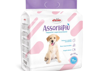 Record AssorbiPiu Puppy Pads 60x60cm – Absorbent Training Pads with Fixing Patches, 11 Pack